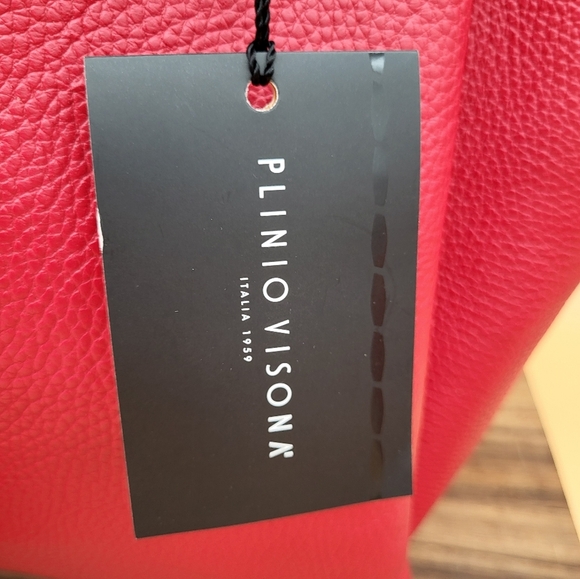 Plinio Visona Genuine Italian Leather Bag w/Gold Hardware, Dust Cover & Strap - Picture 2 of 15